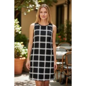 Milly Black White Windowpane Plaid Sleeveless Shift Dress Size 4 Workwear USA